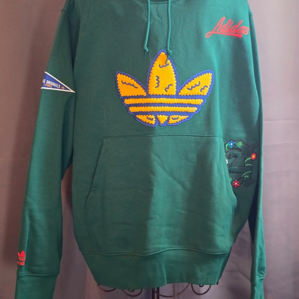 Adidas Forest Green Hoodie with Vibrant Yellow Accents
